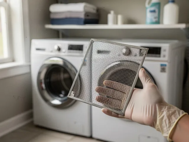 Lake Wylie Dryer Vent Cleaning specialist performing detailed lint trap cleaning service in Lake Wylie