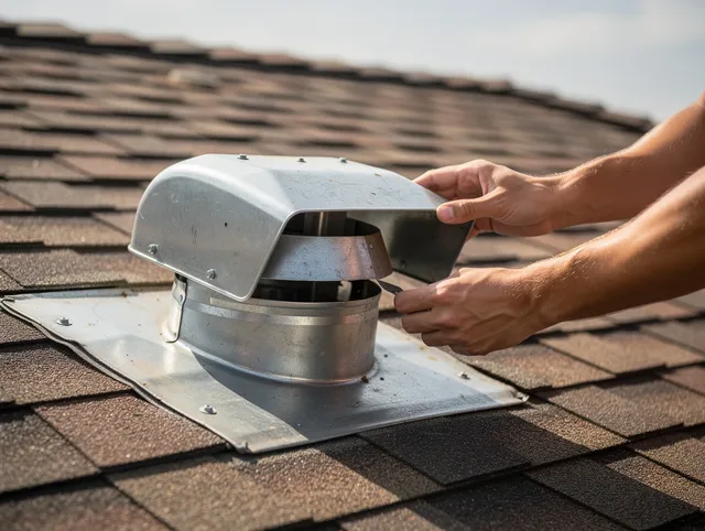 Lake Wylie Dryer Vent Cleaning certified technician safely cleaning a roof-mounted dryer vent in Lake Wylie