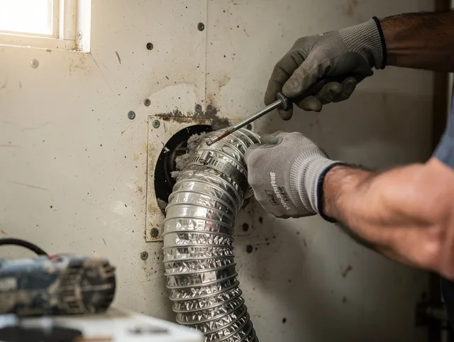 Lake Wylie Dryer Vent Cleaning technician performing precise dryer vent hose installation in Lake Wylie